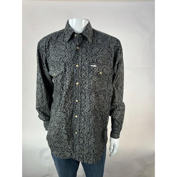 Cowboy Hardware Mens Paisley Long Sleeve Button-Up Shirt M Black White 100% Cott - Picture 8 of 16